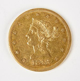 1846-O Ten Dollar Gold Liberty Coin, VF, Raw