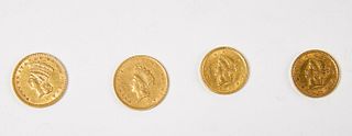 Four US One Dollar Gold Liberty Coins