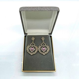 Stunning Art Nouveau Silver Tone with Purple Stone Earrings