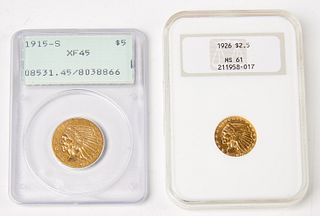 Two Slabbed U.S. Indian Head Gold Coins