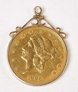 1895 Liberty Head Twenty Dollar in 14K Pendant