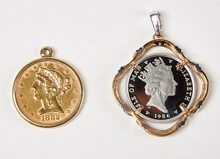 Two Coins Gold - Platinum w/ 14K Gold Surrounds