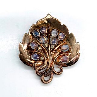 Beautiful Gold Washed Sterling and Moonstone Leaf Brooch Pin