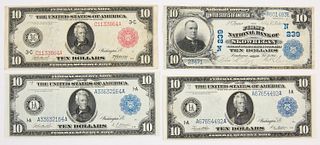 Four U.S. Ten Dollar Notes and National Currency
