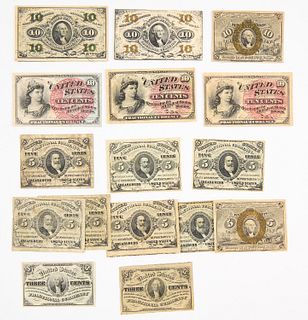 Sixteen U.S. Fractional Currency Notes