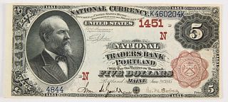 Five Dollar Portland Maine National Currency