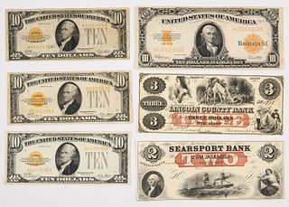 Six U.S. Gold Certificates and Obsolete Notes