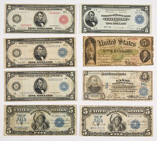Eight U.S. Five Dollar Bank Notes