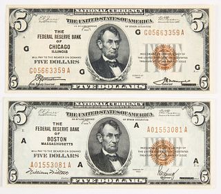 Two U.S. Five Dollar National Currency