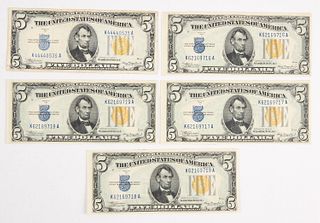 Five U.S. 5 Dollar Silver w/ Yellow Seal N Africa