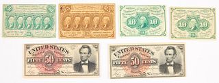 Six Postage Currency and U.S. Fractional