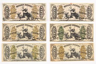 Six U.S. Fifty Cent Fractional Notes