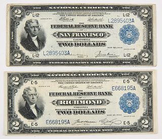 Two U.S. Two Dollar National Currency Currency