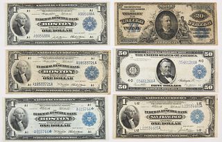 Six U.S. Federal, National Currency Bills