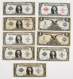 Nine U.S. One Dollar Silver Certificates