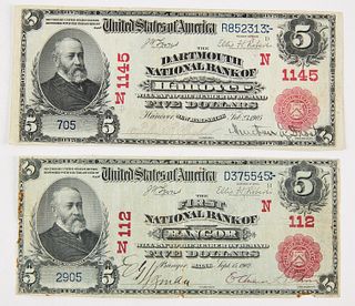 Two U S..Five Dollar National Currency Notes
