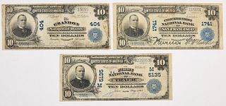Three U.S. Ten Dollar National Currency Notes