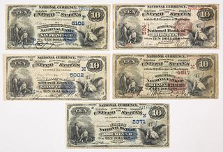 Five U.S. Ten Dollar National Currency Notes