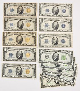 Fifteen U.S. Ten Dollar Silver Certificates