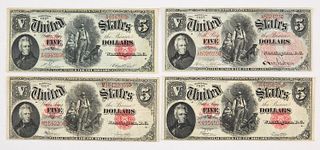 Four U.S. Five Dollar Notes