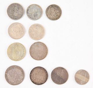 Eleven Mixed World Silver Coins, Bavaria, Canada,