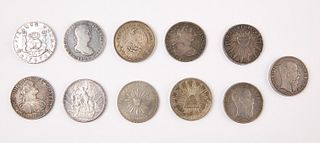 Eleven Silver Mexican Pesos and Reales