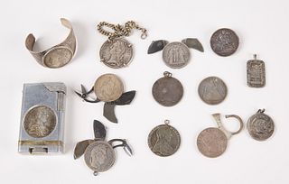 Silver Jewelry with Coins & Silver English Tokens