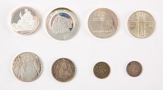Eight Mostly Swiss Silver Coins and Medals