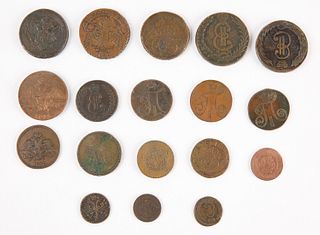 Seventeen Russian Copper Kopeks 1727-1896