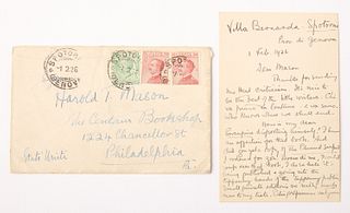 Autograph: D. H. Lawrence Post Card & Envelope