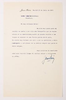Autograph: Typed Letter Signed: Juan Peron 1965