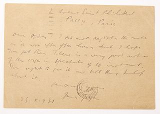 Autograph: James Joyce (Irish Author/Poet)