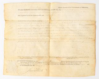 James Hood Governor Virginia - Property Deed, 1798