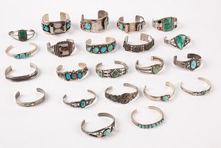 Twenty Two Silver Native American Cuff Bracelets
