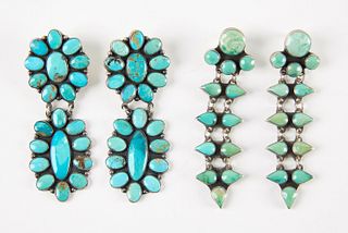 Two Pairs of Turquoise Navajo Earrings