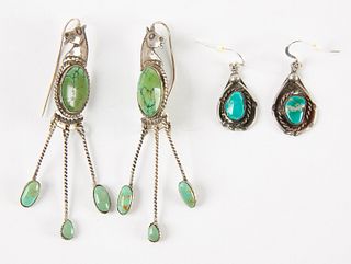 Two Pairs of Navajo Turquoise Earrings