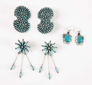 Three Pairs of Zuni Earrings