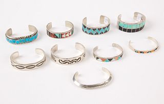 Nine Silver Native American Bracelets