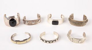 Seven Native American Silver Cuff Bracelets