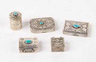 Five Small Silver Navajo Boxes