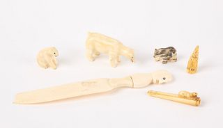 Six Carved Bone Polar Bears