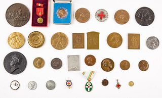 Lot of 31 Silver and Bronze Red Cross Medals, Pins