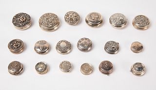 Group of 18 Miniature Round Silver Boxes