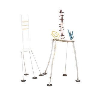 2PC WHIMSICAL OUTDOOR SCULPTURES, TABLE & CHAIR