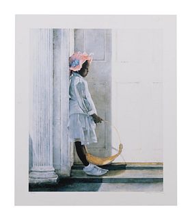 STEVEN S YOUNG 'GIRL IN HAT' OFFSET LITHOGRAPH