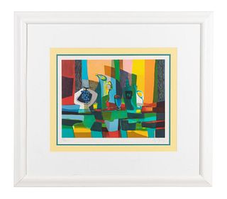 MARCEL MOULY 'STILL LIFE WITH WINE & GRAPES' LITHO
