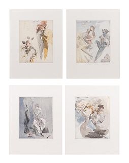 FOUR JURGEN GORG HAND COLORED ETCHINGS 1993