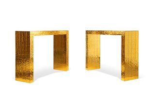 PR EFFETTO VETRO GOLD GLASS TILE CONSOLE TABLES