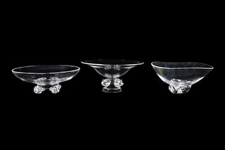 THREE STEUBEN CLEAR CRYSTAL FOOTED BOWLS