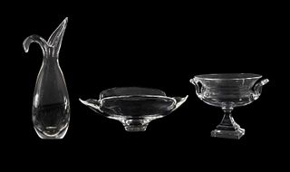 THREE STEUBEN CLEAR CRYSTAL TABLE ARTICLES